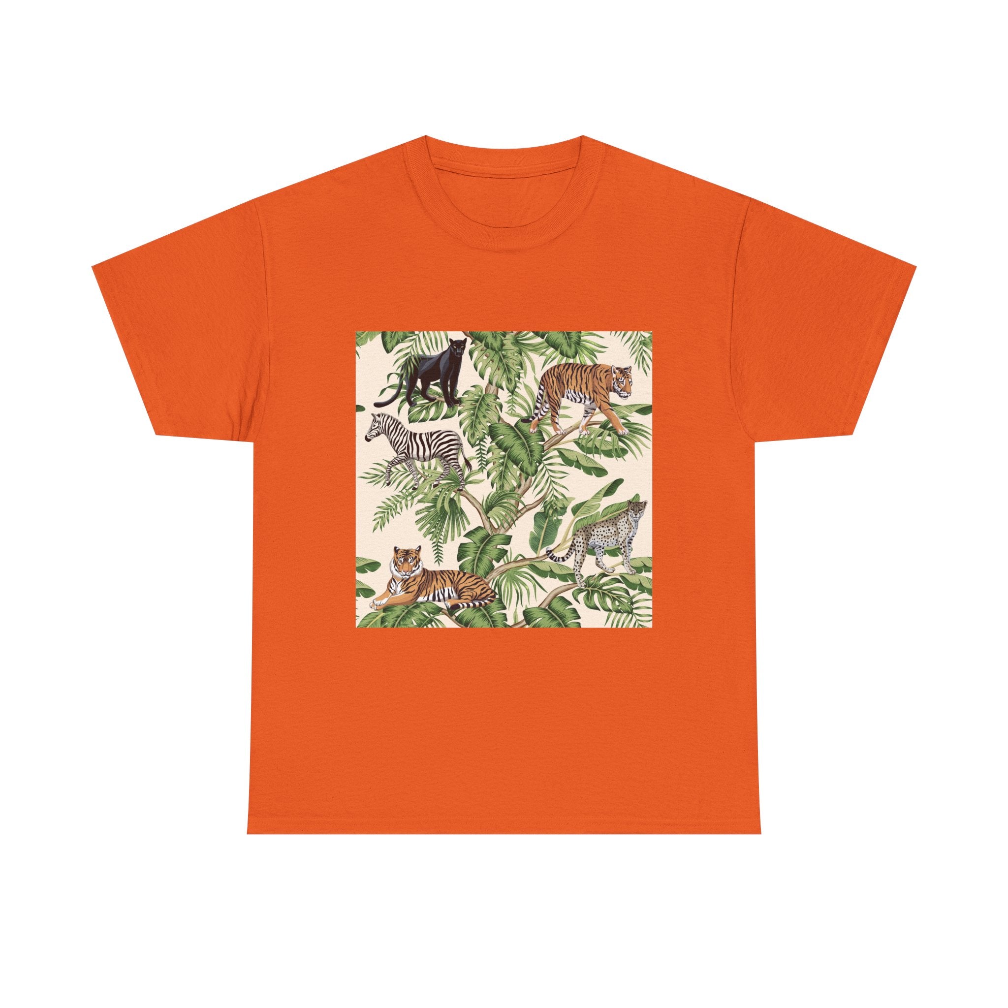 T-Shirt — Tropical Jungle Animals Graphic Tee (Zebra & Tiger Leaf Print)