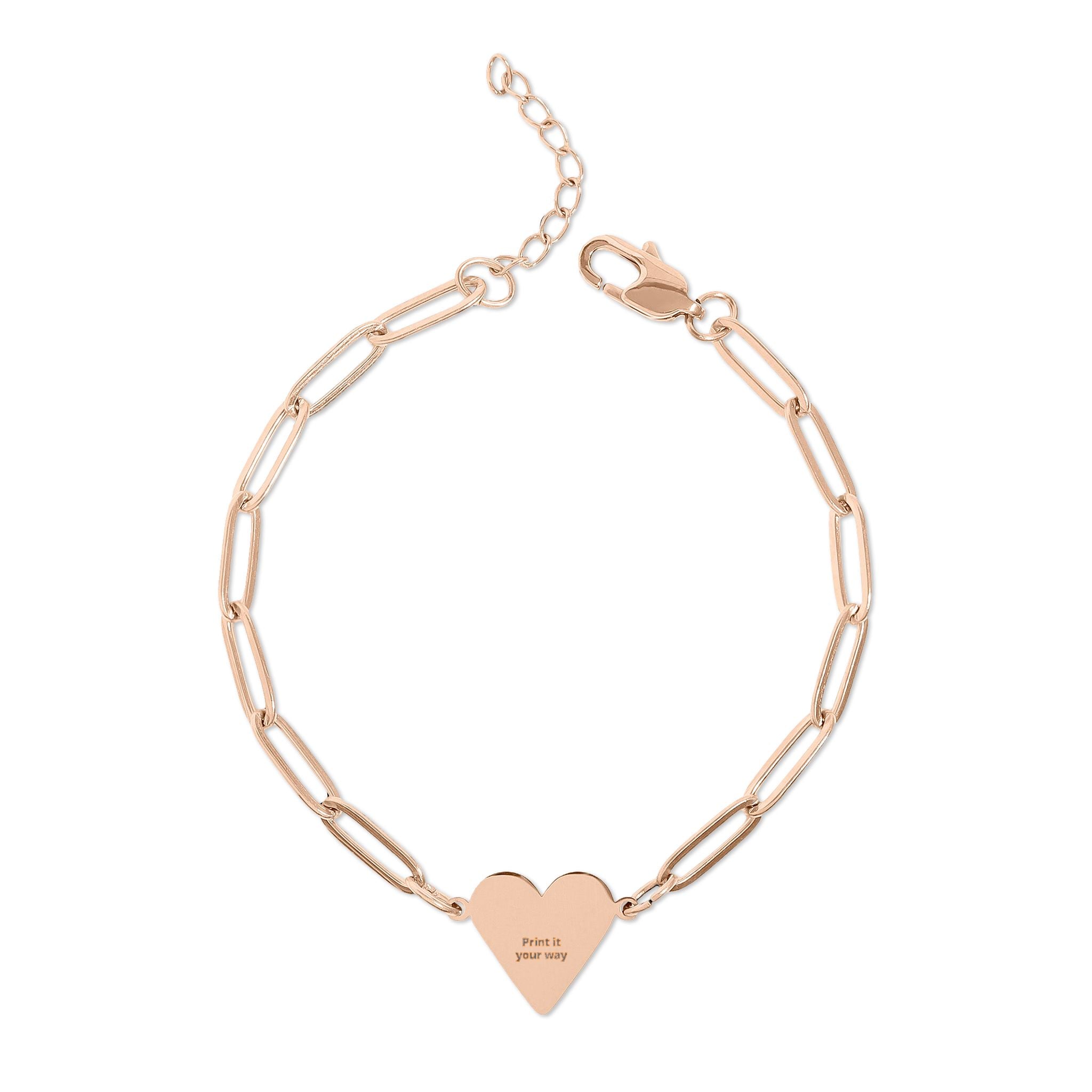 Engravable Paperclip Heart Bracelet – Personalized Gold or Rose Gold Chain