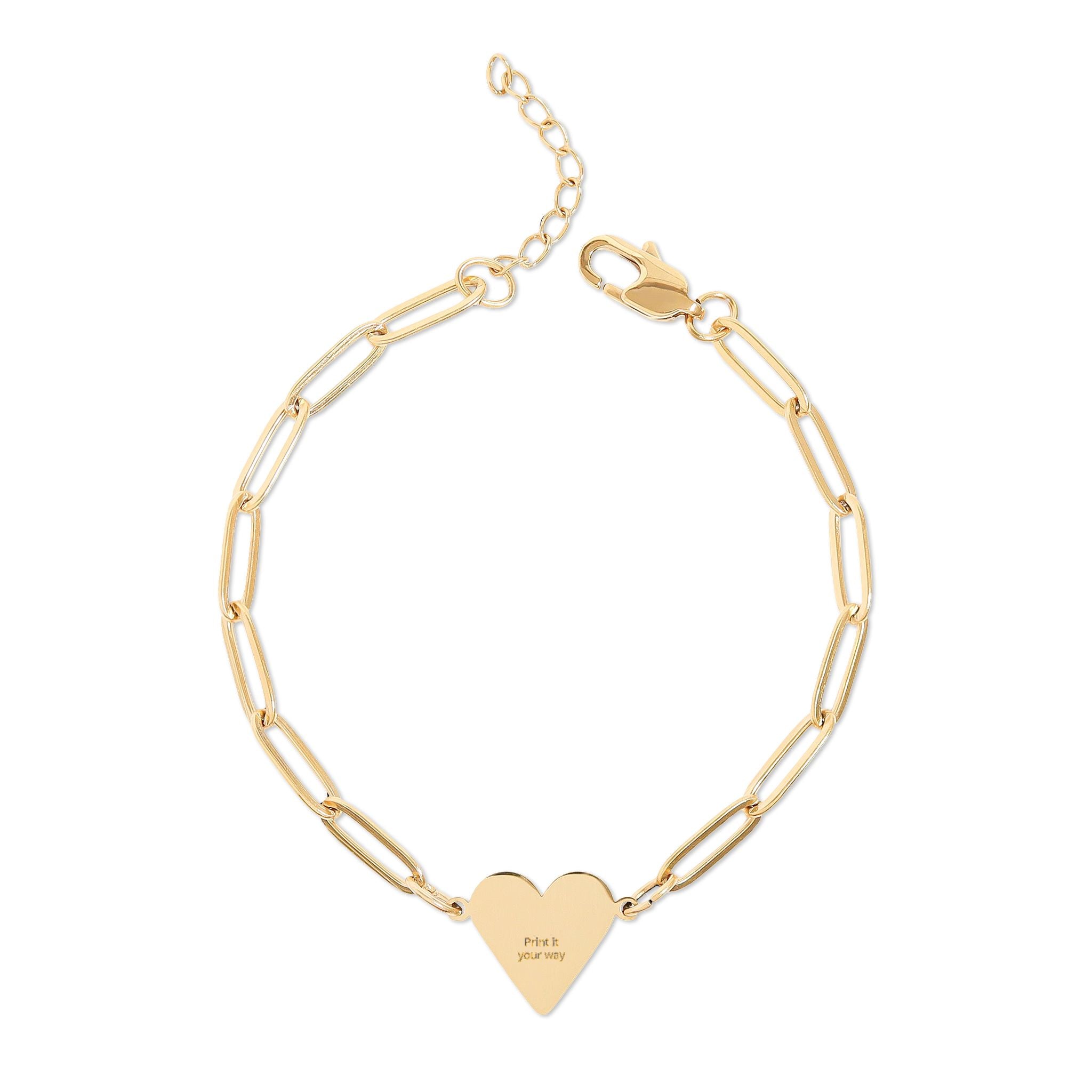 Engravable Paperclip Heart Bracelet – Personalized Gold or Rose Gold Chain