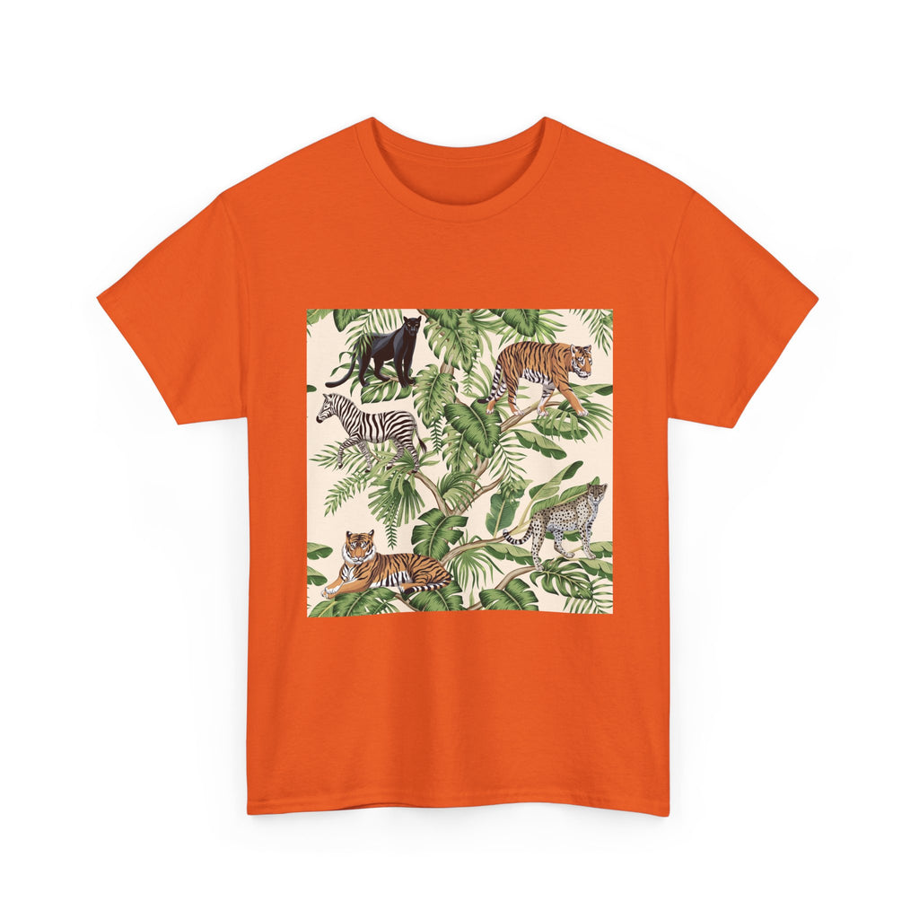 T-Shirt — Tropical Jungle Animals Graphic Tee (Zebra & Tiger Leaf Print)