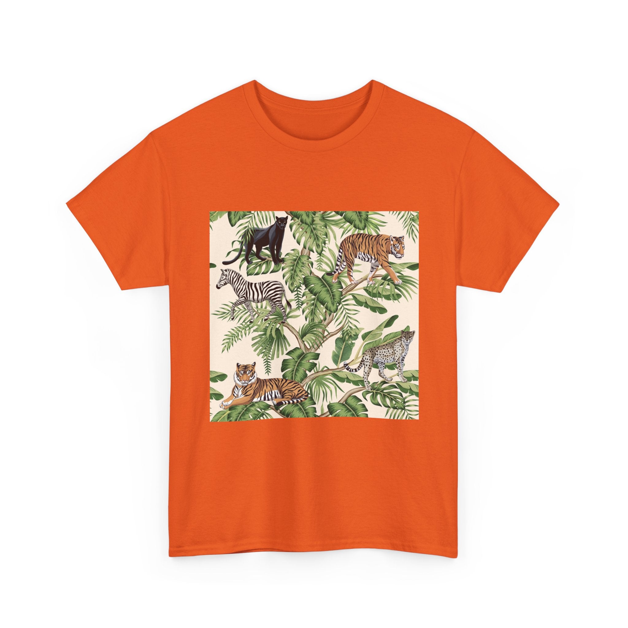 T-Shirt — Tropical Jungle Animals Graphic Tee (Zebra & Tiger Leaf Print)